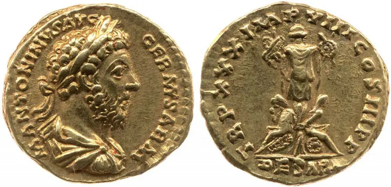   monedă de aur trofeul marcus aurelius