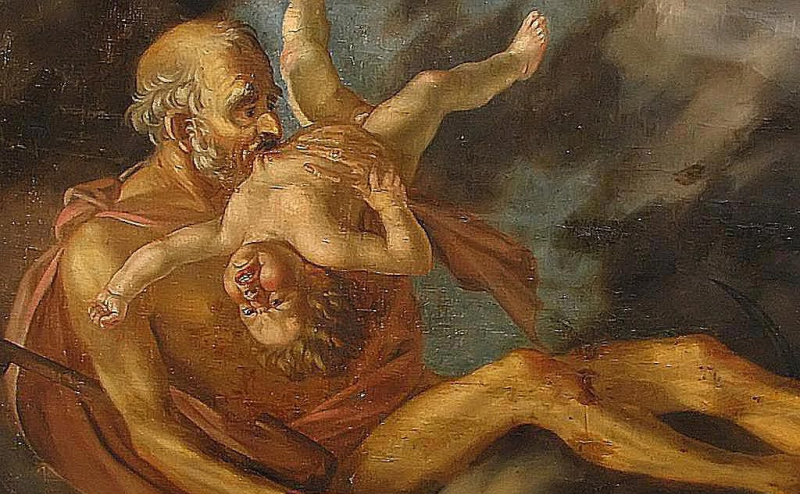 Uma pintura de Cronos comendo seus filhos