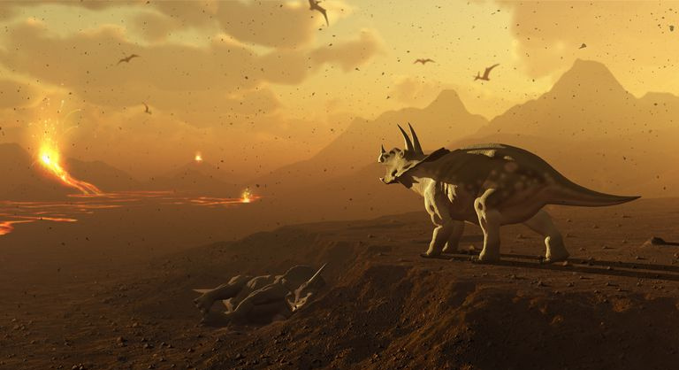 Triceratops i krajobraz wulkaniczny