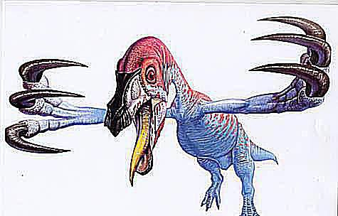 An illustration of the <i>Cudowny Deinocheirus</i> (po grecku straszna ręka) pokazująca swoje 8-calowe ramiona i 8-calowe pazury>ThoughtCo / Luis Rey</p>