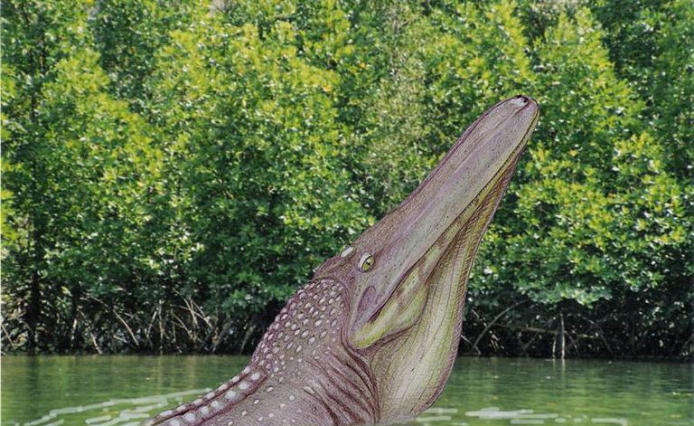 Stomatosuchus w bagnie