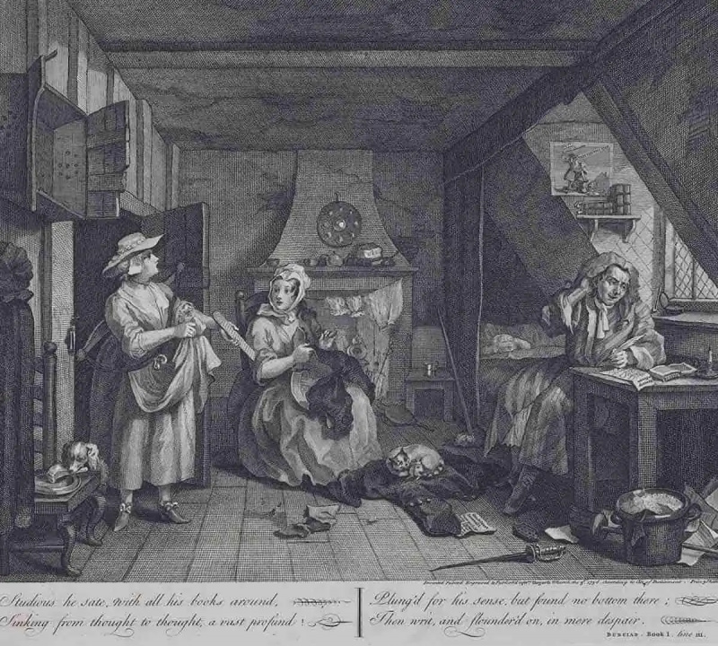   Zrozpaczony poeta, William Hogarth, 1736. Źródło: Narodowa Galeria Sztuki