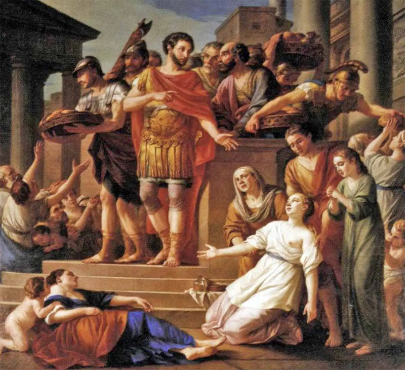   Marcus Aurelius împărțind pâine oamenilor de Joseph-Marie Vien, 1765