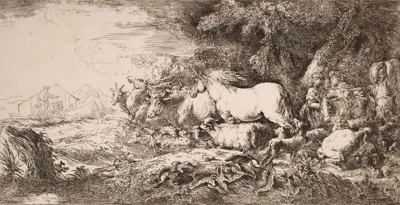   Animalele mergând spre chivot, Giovanni Benedetto Castiglione, 1650-55. Sursa: Galeria Națională de Artă