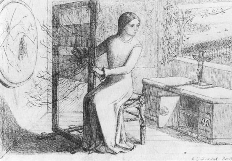 elizabeth siddal dama iz shalott preraphaelite risba