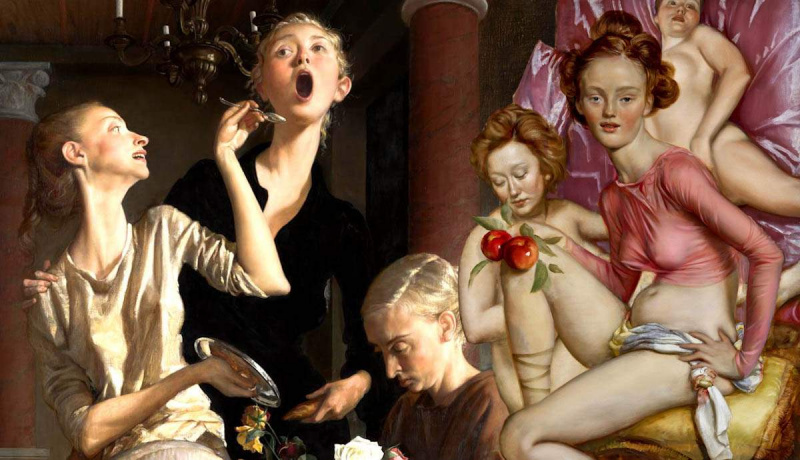 John Currin maenady obrazy na Święto Dziękczynienia