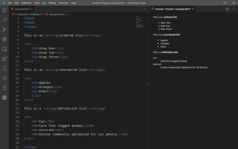 przykłady list html