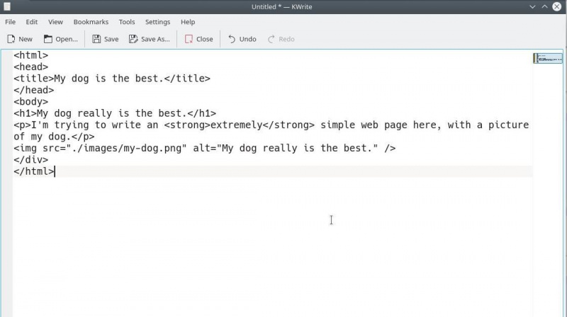 Surowy tekst HTML wyświetlany w zwykłym edytorze tekstu