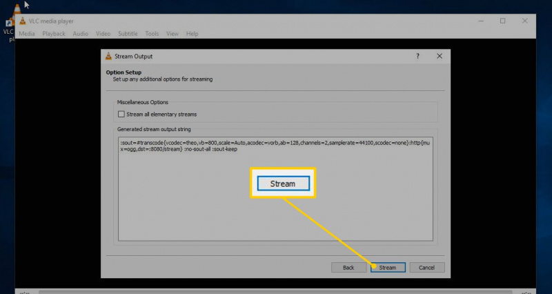 Przycisk strumienia w VLC dla Windows