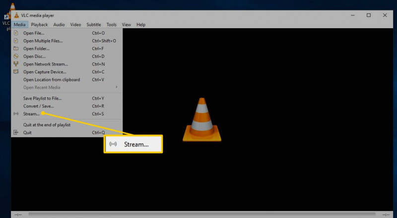 Opcja menu strumieniowego dla VLC w systemie Windows