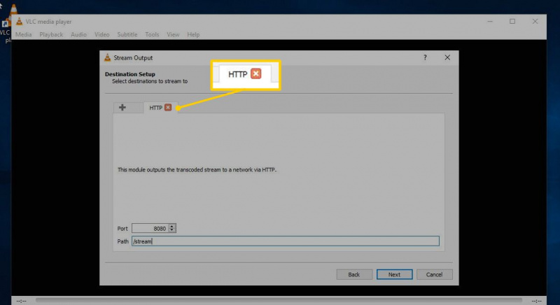 Zakładka HTTP w VLC dla Windows