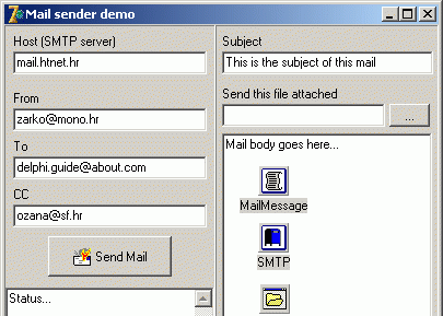 Zrzut ekranu programu Delphi send email indy