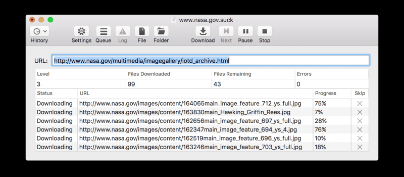 SiteSucker zrzut ekranu macOS