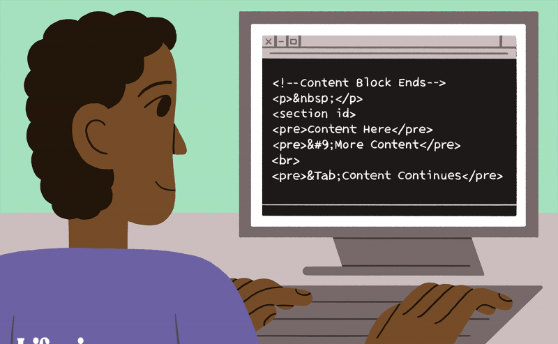 Osoba dodająca tag spacji HTML do kodu