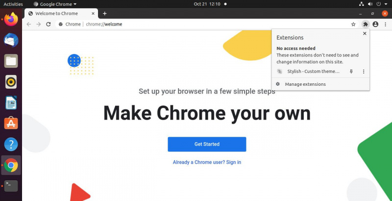 Menú de extensión de Google Chrome