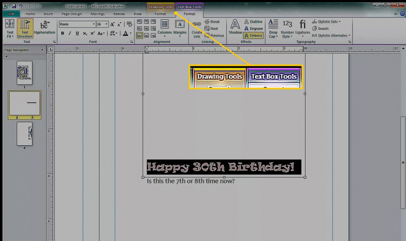 Zakładki narzędzi do rysowania i pól tekstowych w programie Microsoft Publisher