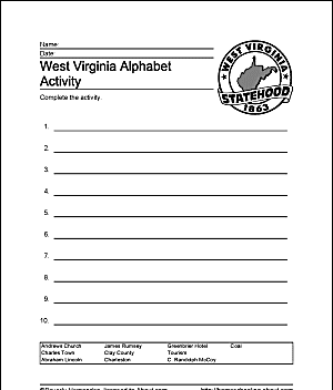 Foglio di lavoro del West Virginia.