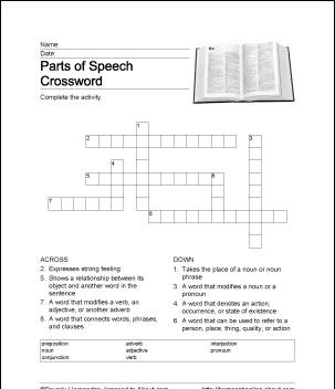 Cruciverba di parti del discorso