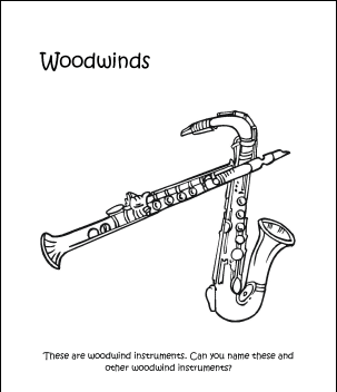Página para colorir de instrumentos de sopro