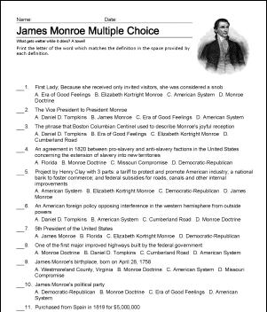James Monroe Challenge-arbeidsark