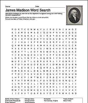 James Madison Wordsearch