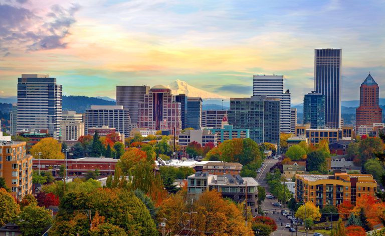 Portland Oregon Downtown Cityscape jesienią
