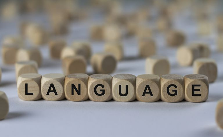 lingua - cubo con lettere, segno con cubi di legno