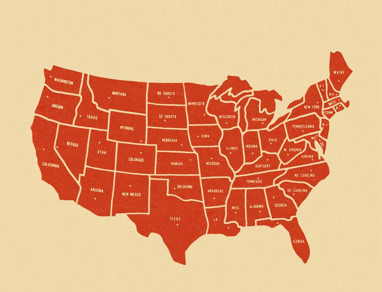 Mapa da América e seus 50 estados