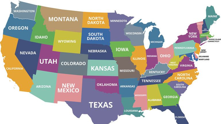 Colorido mapa de Estados Unidos