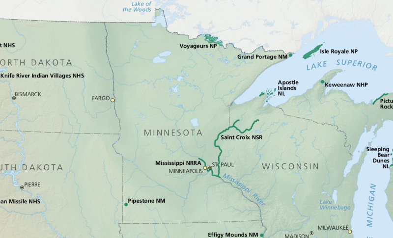 Mapa parków narodowych Minnesoty