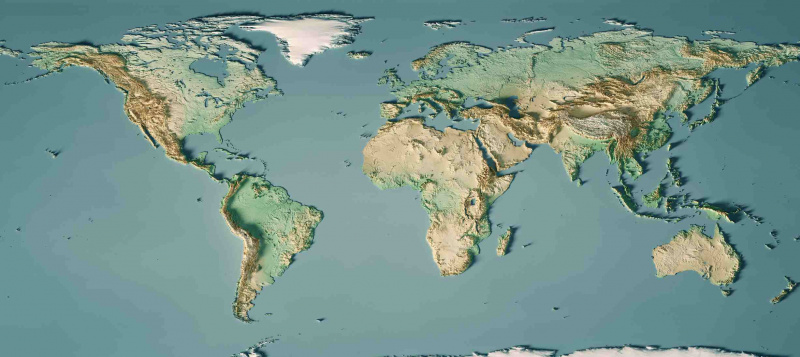 世界地図 3D レンダリング地形図