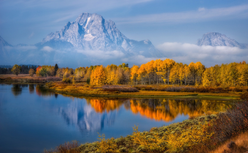 Jesienne kolory w Oxbow Bend, Grand Teton NP, Wyoming