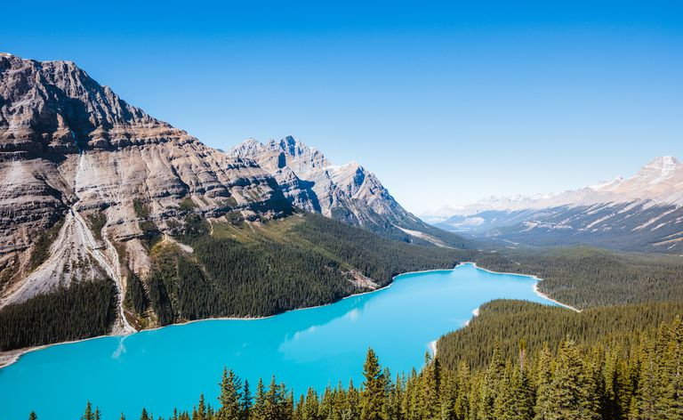Vista elevada sobre o Parque Nacional de Banff, Canadá