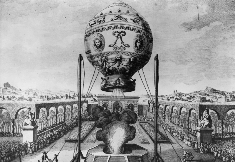 El ascenso del globo aerostático diseñado por Joseph Michel Montgolfier