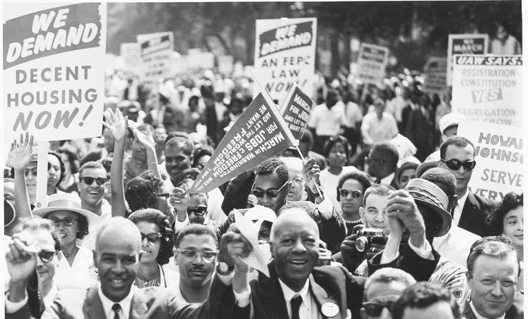 Svart-hvitt-bilde av mars på Washington i 1963.