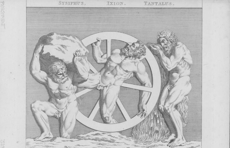 Illustration du châtiment éternel de Sysiphus, Ixion et Tantale