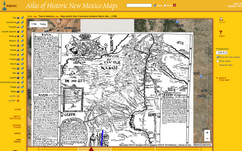 Google マップのオーバーレイとしてのニュー メキシコの歴史的な地図。