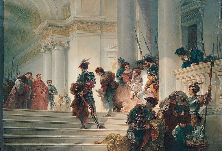 Pintura de Cesare Borgia saindo do Vaticano, de Gatteri Giuseppe Lorenzo.