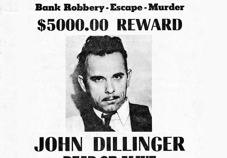 John Dillinger wollte Poster, Schwarz-Weiß-Bild.