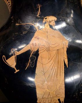 Dionisio sosteniendo una copa. Ánfora de figuras rojas, del Pintor de Berlín, c. 490-480 a.C.