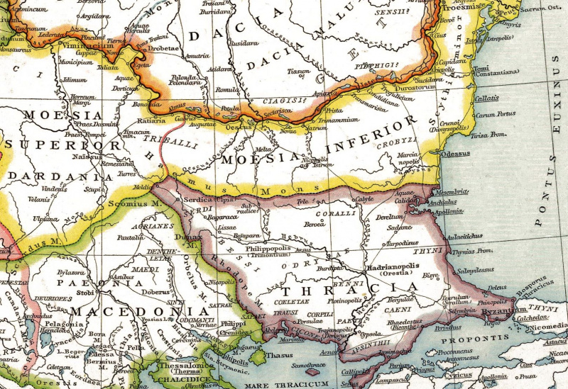 Mapa mostrando Macedônia, Dácia e Trácia.