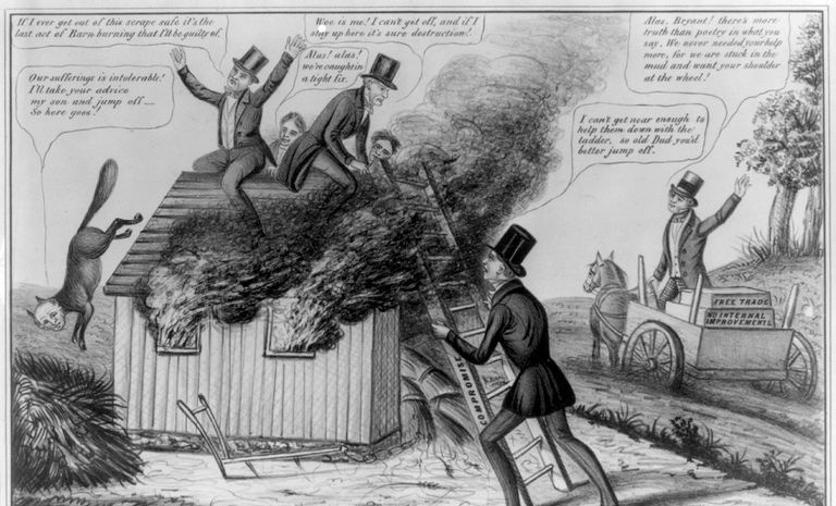 民主党のバーンバーナー派閥を描いた 1840 年代の政治漫画