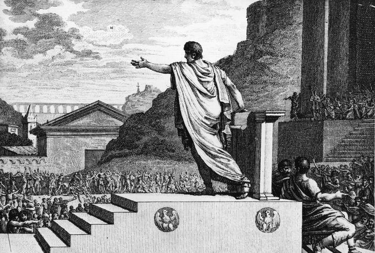 Ilustración de Gracchus hablando a la multitud después de ser elegido para Roman Tribune.