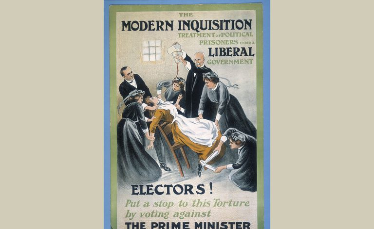 Londonas sufražetes ieslodzītais, kurš tiek piespiedu barots, 1910