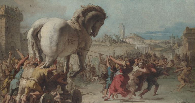 Rappresentazione artistica del cavallo di Troia.