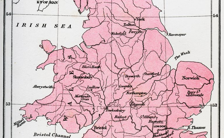 Mapa Wojen Róż, pokazująca Wakefield, St. Albans, Towton