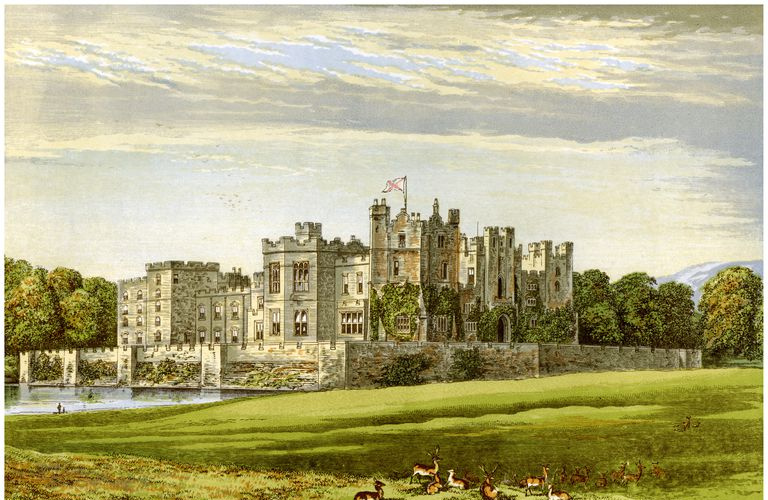 Castillo de Raby, condado de Durham, hogar del duque de Cleveland, c1880.