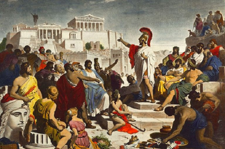 Raffigurazione di Pericle che pronuncia un discorso nell