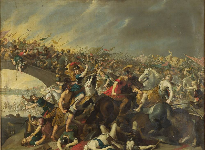 Amazzoni che combattono in battaglia, rappresentazione a colori.
