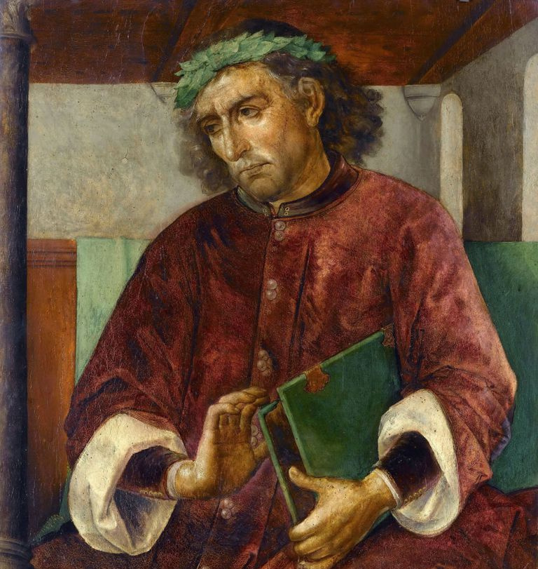 Gemälde von Virgil, der ein Buch hält.